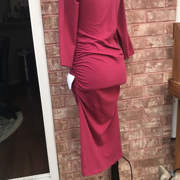 New Michael Stars Ruched Long Sleeve MIDI Dress Berry - Picture 5 of 13